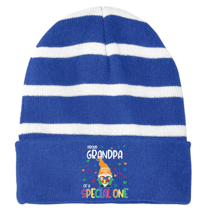 Autism Awareness Proud Grandpa Family Matching Gift Striped Beanie with Solid Band