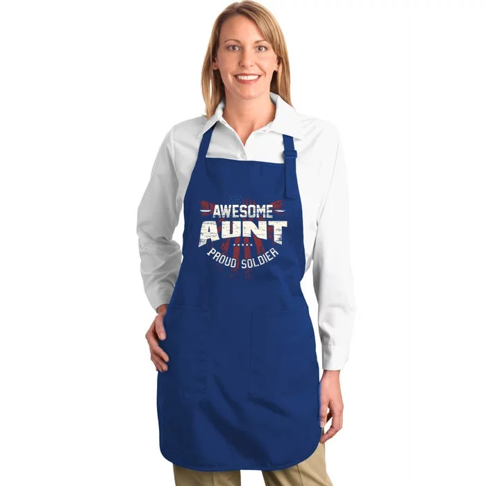 Awesome Aunt Proud Soldier Patriotic America Veteran's Day Cute Gift Full-Length Apron With Pocket