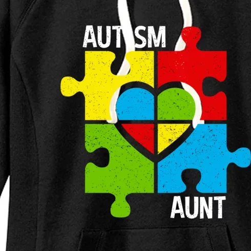 Autism Aunt Puzzle Pieces And Heart Great Gift Women's Fleece Hoodie