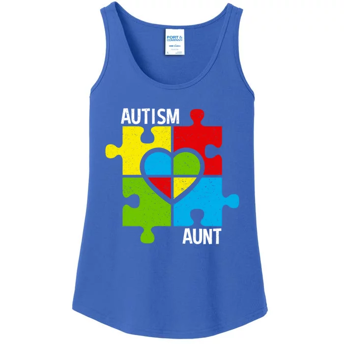 Autism Aunt Puzzle Pieces And Heart Great Gift Ladies Essential Tank