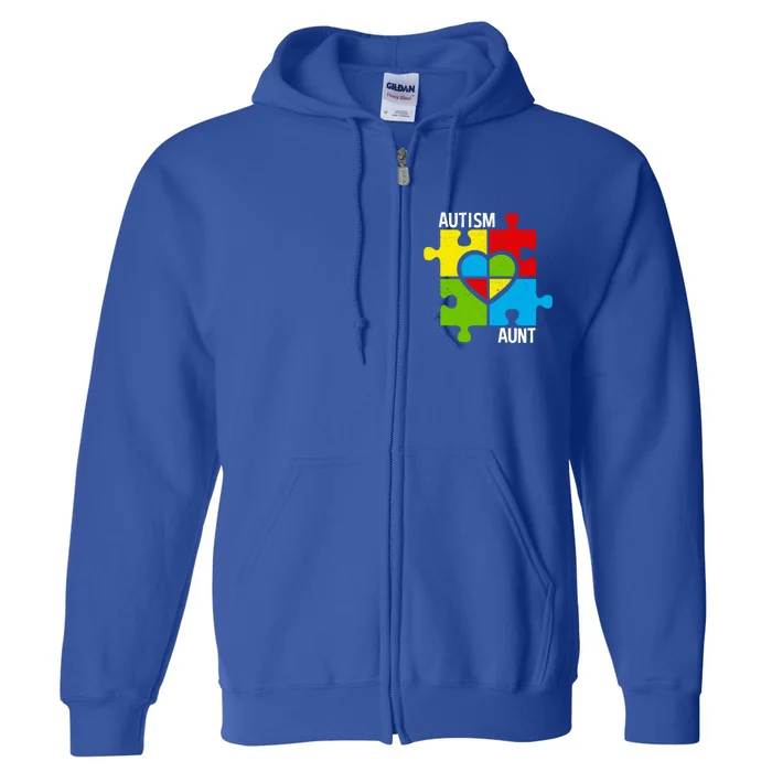 Autism Aunt Puzzle Pieces And Heart Great Gift Full Zip Hoodie