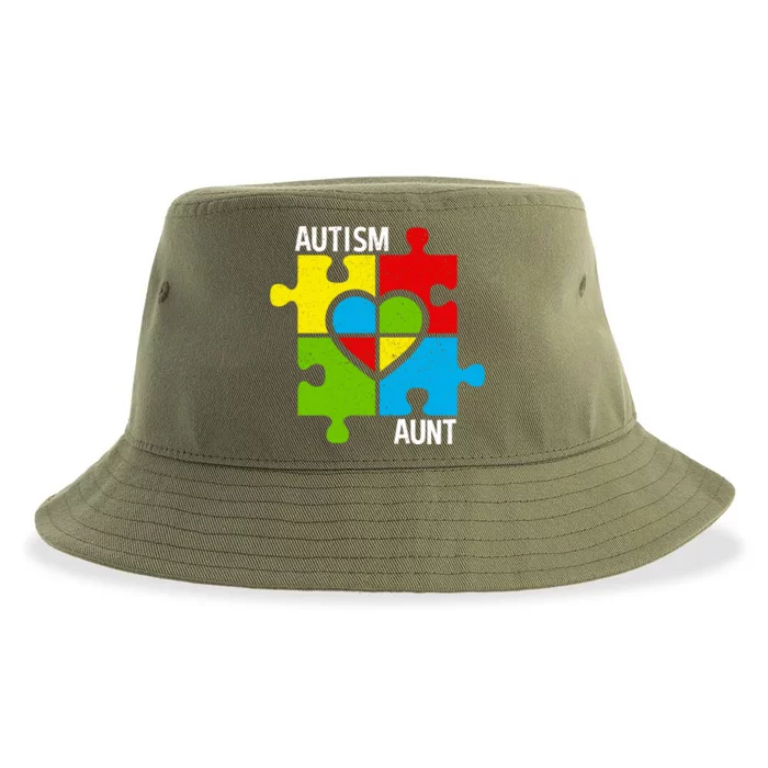 Autism Aunt Puzzle Pieces And Heart Great Gift Sustainable Bucket Hat