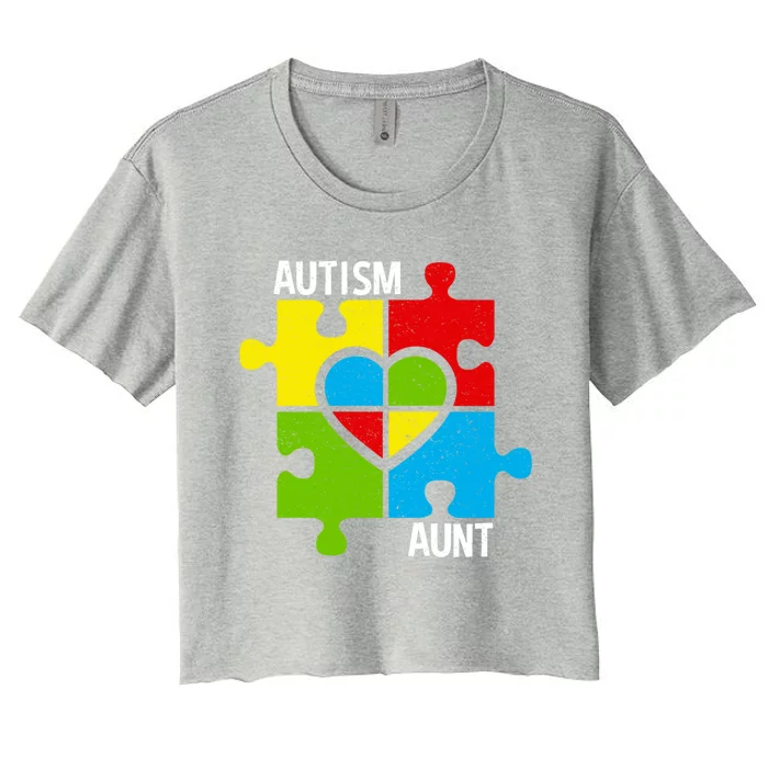 Autism Aunt Puzzle Pieces And Heart Great Gift Women's Crop Top Tee