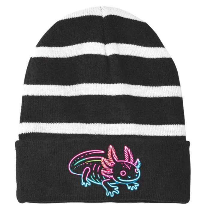 Axolotl Animal Pop Art Cute Axolotl Lover Striped Beanie with Solid Band