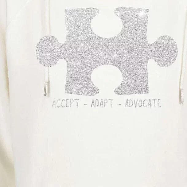 Autism Awareness Puzzle Accept Adapt Advocate Womens Funnel Neck Pullover Hood