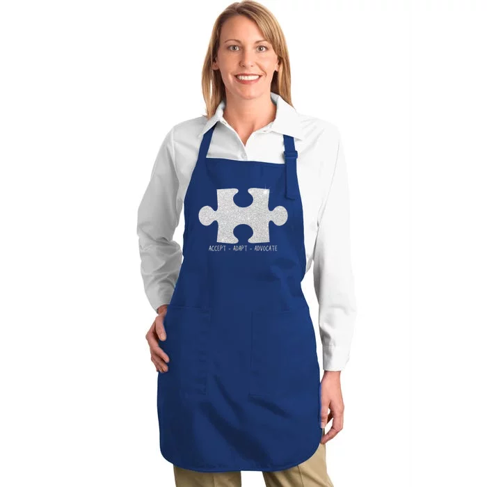 Autism Awareness Puzzle Accept Adapt Advocate Full-Length Apron With Pocket