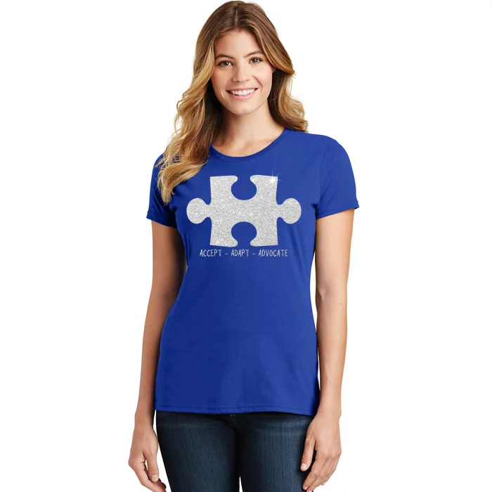 Autism Awareness Puzzle Accept Adapt Advocate Women's T-Shirt