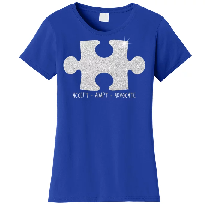 Autism Awareness Puzzle Accept Adapt Advocate Women's T-Shirt