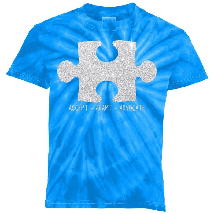 Autism Awareness Puzzle Accept Adapt Advocate Kids Tie-Dye T-Shirt