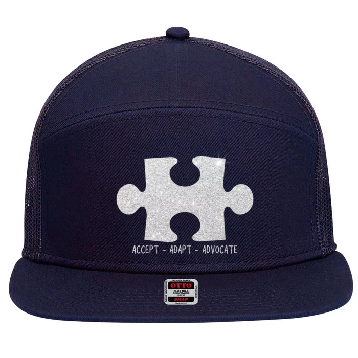 Autism Awareness Puzzle Accept Adapt Advocate 7 Panel Mesh Trucker Snapback Hat