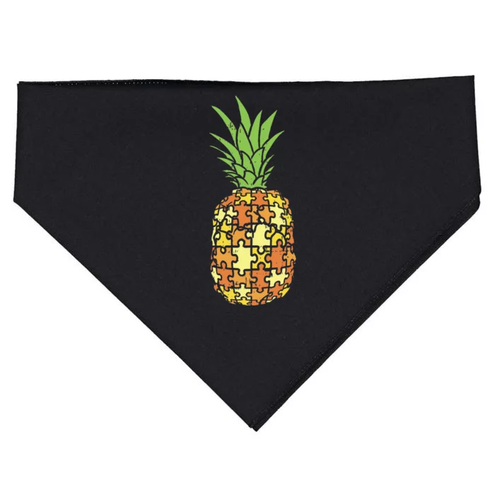 Autism Awareness Pineapple Puzzle Fruit Autistic Gift USA-Made Doggie Bandana