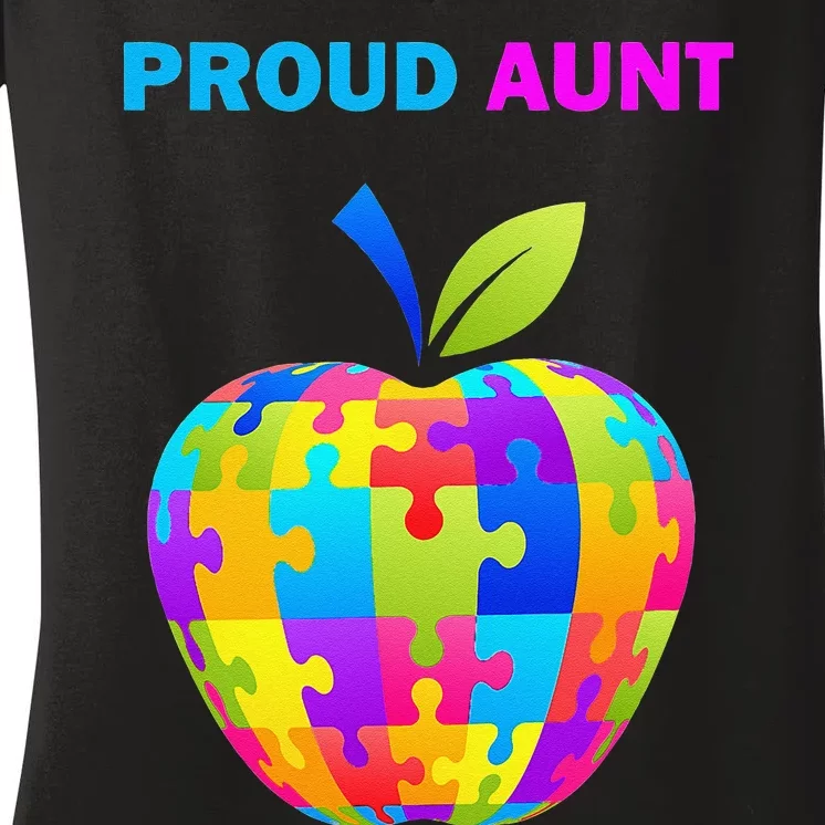 Autism Awareness Proud Aunt; Auntie; Women's V-Neck T-Shirt