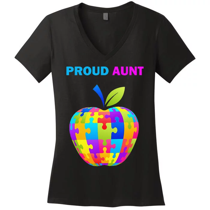 Autism Awareness Proud Aunt; Auntie; Women's V-Neck T-Shirt