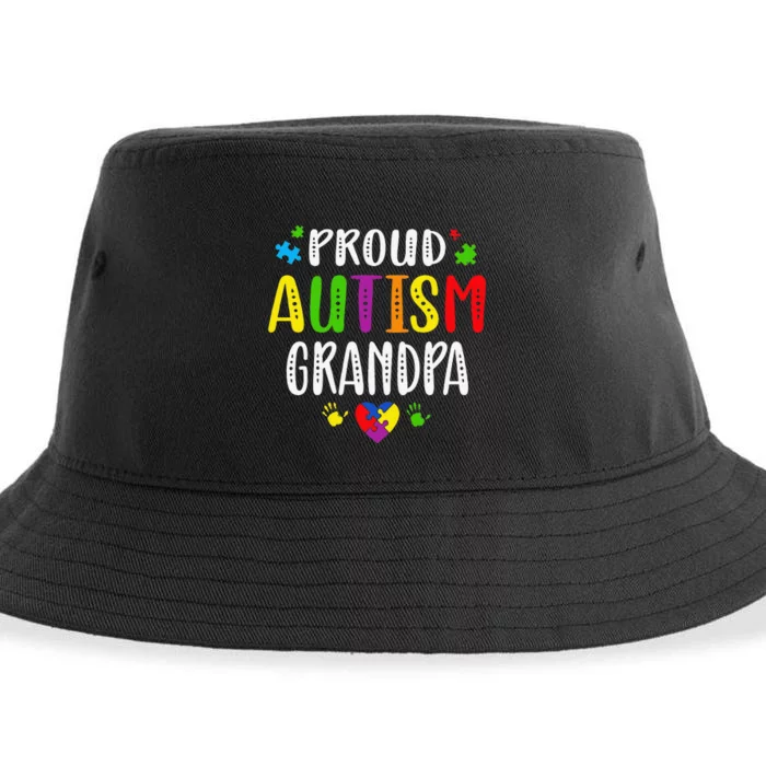 Autism Awareness Proud Autism Grandpa Hand Heart Puzzle Sustainable Bucket Hat