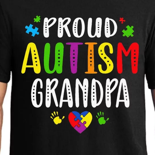 Autism Awareness Proud Autism Grandpa Hand Heart Puzzle Pajama Set