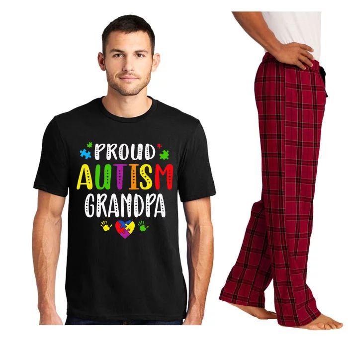 Autism Awareness Proud Autism Grandpa Hand Heart Puzzle Pajama Set