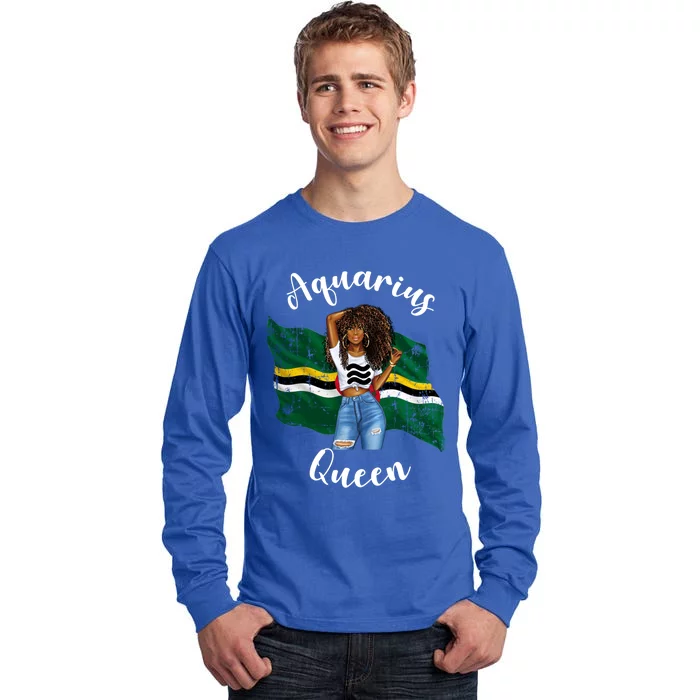 Afro Aquarius Queen From Dominica Zodiac Birthday Gift Tall Long Sleeve T-Shirt