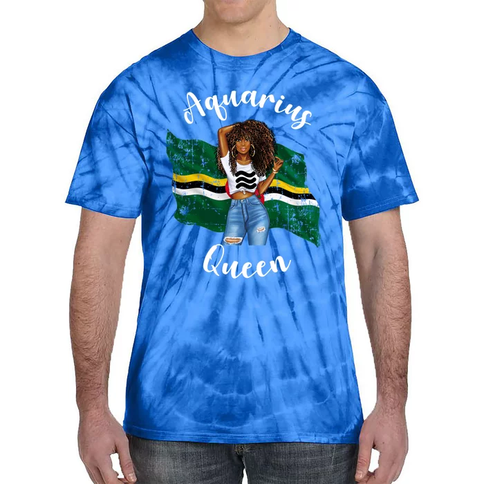 Afro Aquarius Queen From Dominica Zodiac Birthday Gift Tie-Dye T-Shirt