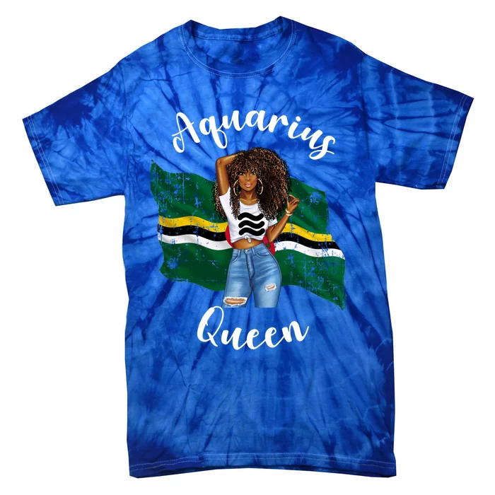 Afro Aquarius Queen From Dominica Zodiac Birthday Gift Tie-Dye T-Shirt