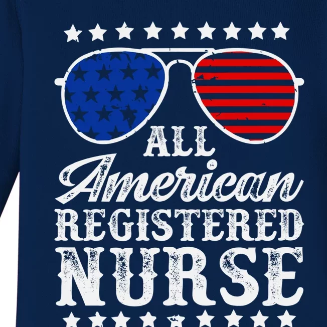 All American Registered Nurse Rn Nursing Usa Flag Patriotic Gift Baby Long Sleeve Bodysuit