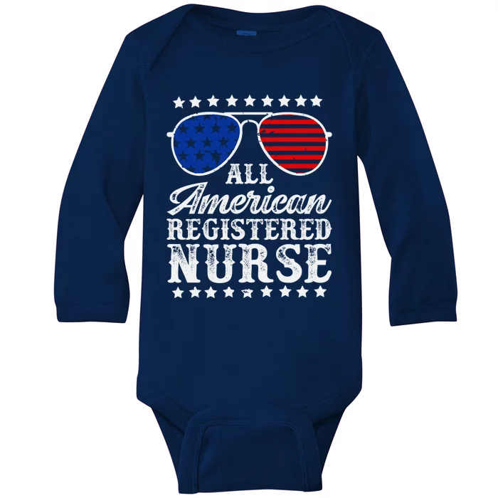 All American Registered Nurse Rn Nursing Usa Flag Patriotic Gift Baby Long Sleeve Bodysuit