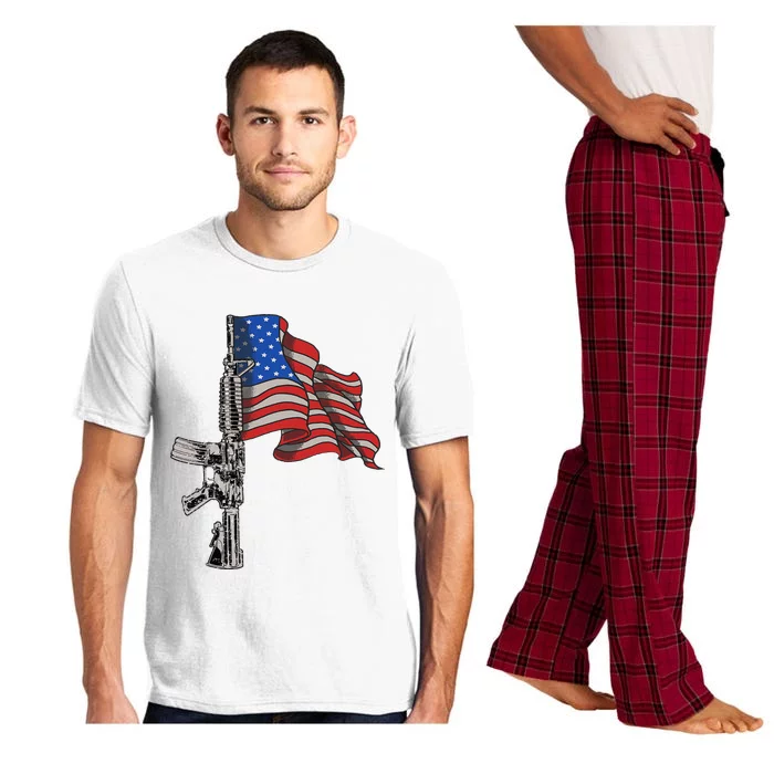 Ar15 Assault Rifle Usa Flag Gun Distressed American Flag Pajama Set