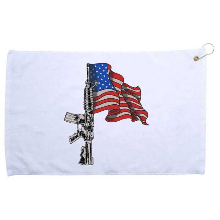 Ar15 Assault Rifle Usa Flag Gun Distressed American Flag Grommeted Golf Towel