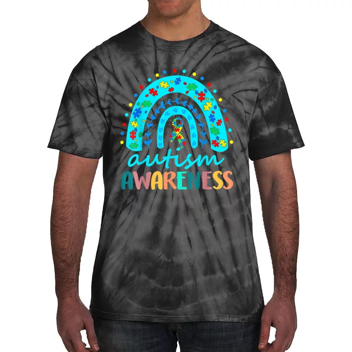 Autism Awareness Rainbow Puzzle Autism Awareness Month Tie-Dye T-Shirt