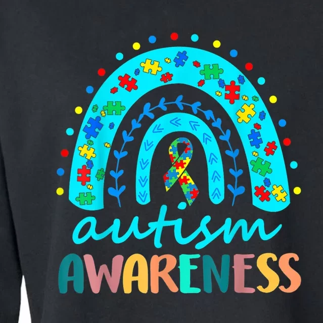 Autism Awareness Rainbow Puzzle Autism Awareness Month Cropped Pullover Crew