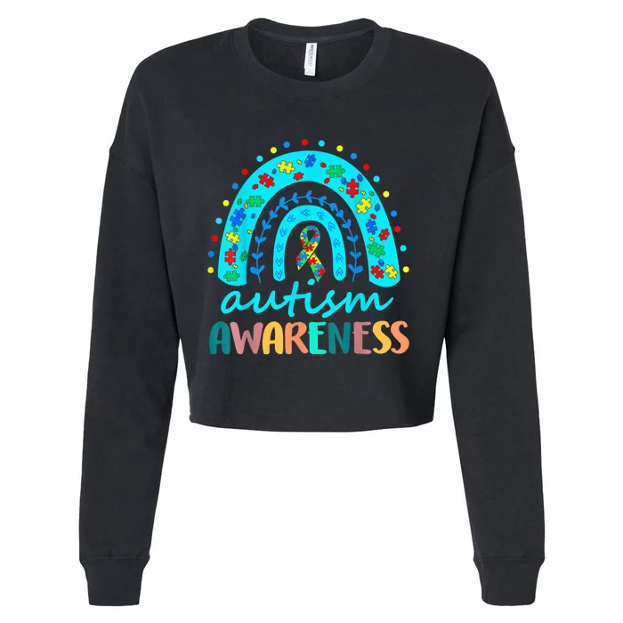 Autism Awareness Rainbow Puzzle Autism Awareness Month Cropped Pullover Crew