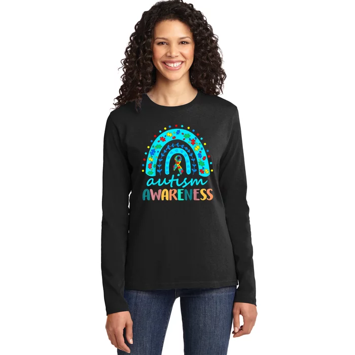 Autism Awareness Rainbow Puzzle Autism Awareness Month Ladies Long Sleeve Shirt