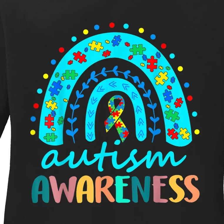 Autism Awareness Rainbow Puzzle Autism Awareness Month Ladies Long Sleeve Shirt