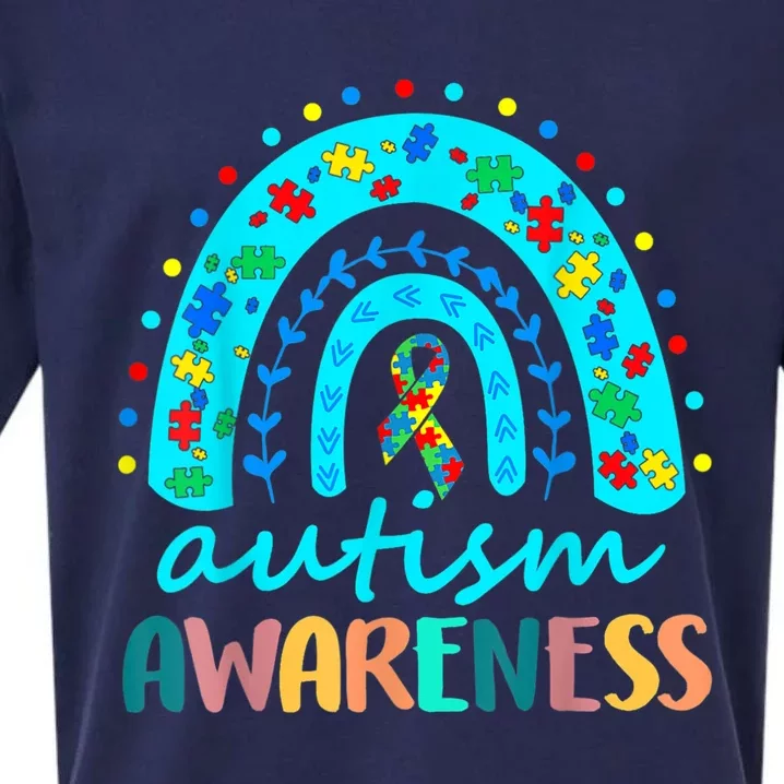 Autism Awareness Rainbow Puzzle Autism Awareness Month Sueded Cloud Jersey T-Shirt