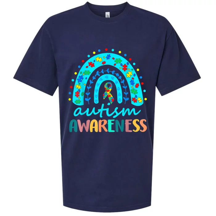 Autism Awareness Rainbow Puzzle Autism Awareness Month Sueded Cloud Jersey T-Shirt