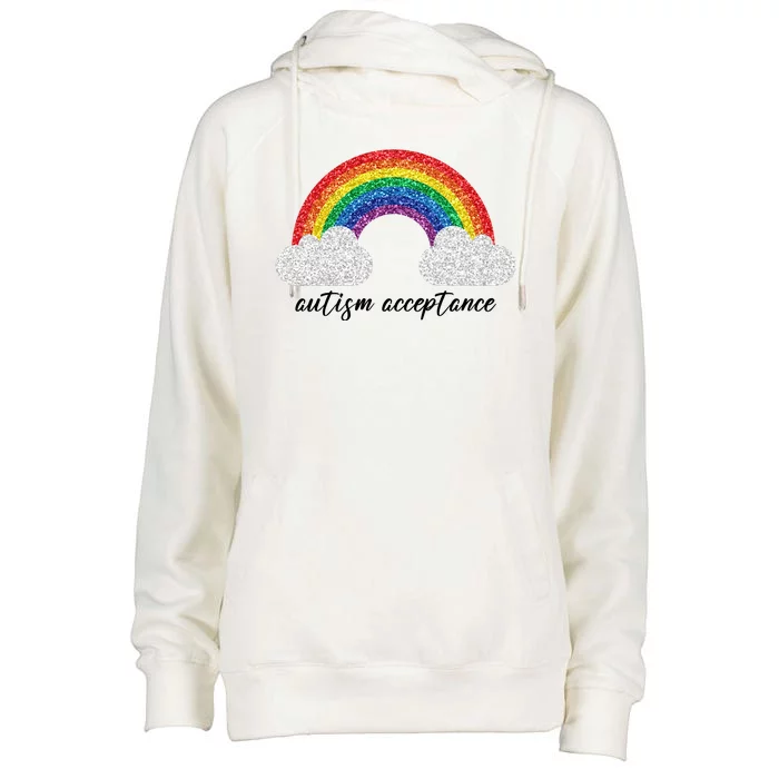 Autism Acceptance Rainbow Womens Funnel Neck Pullover Hood