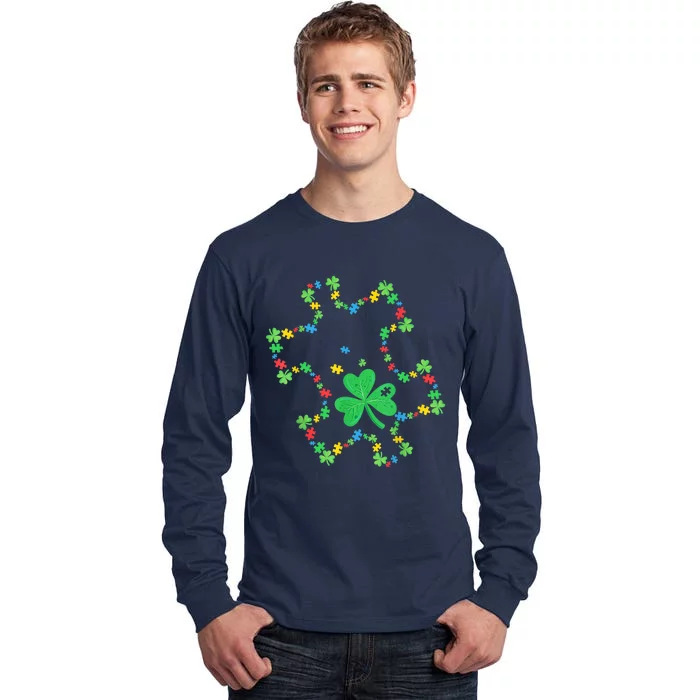 Autism Awareness Rainbow Puzzle Shamrock St Patrick's Day Tall Long Sleeve T-Shirt