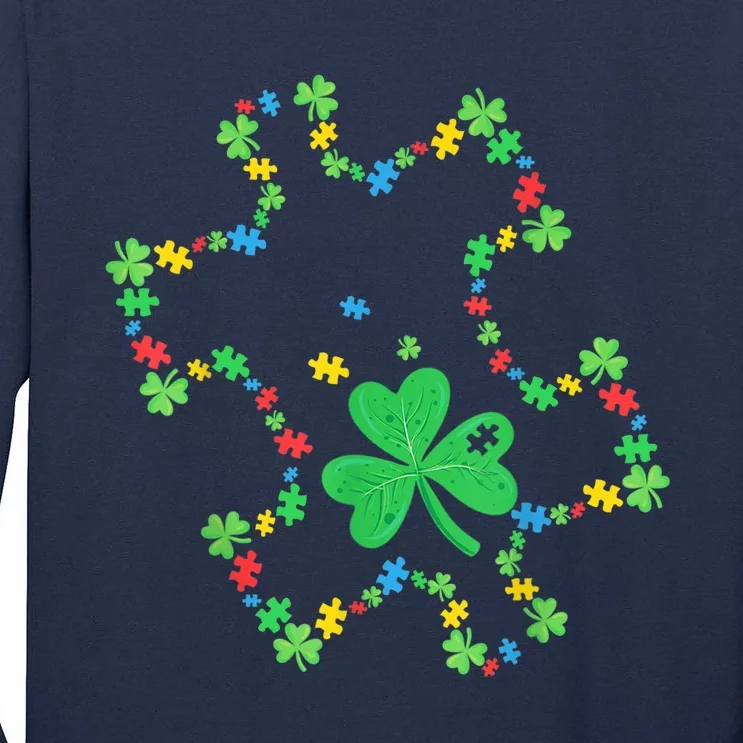 Autism Awareness Rainbow Puzzle Shamrock St Patrick's Day Tall Long Sleeve T-Shirt