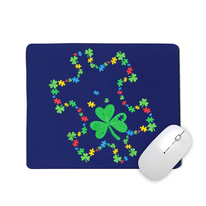 Autism Awareness Rainbow Puzzle Shamrock St Patrick's Day Mousepad