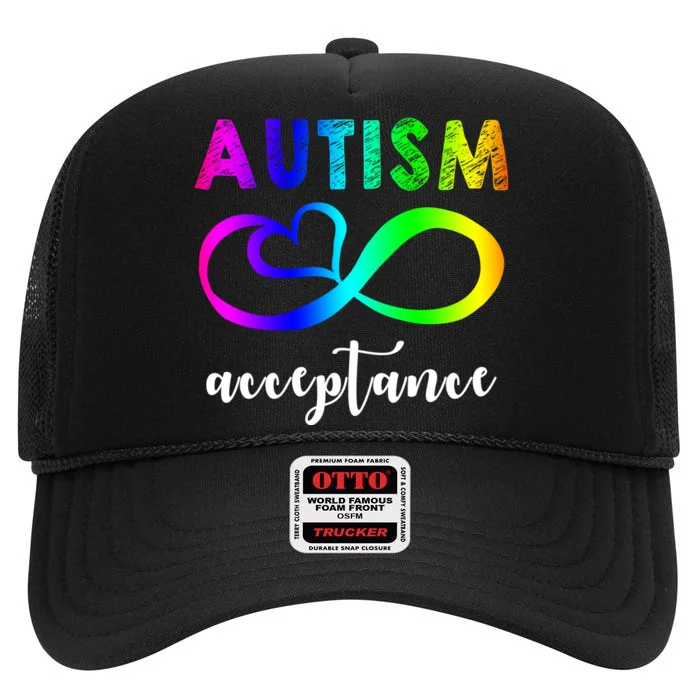 Autism Acceptance Rainbow High Crown Mesh Trucker Hat