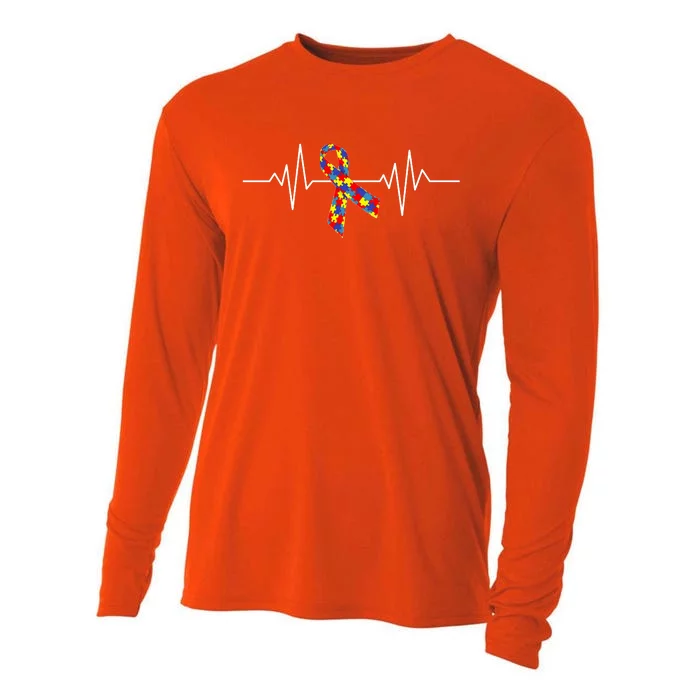 Autism Awareness Ribbon Heartbeat Cooling Performance Long Sleeve Crew