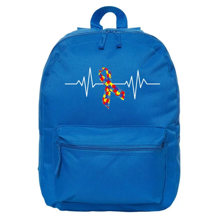 Autism Awareness Ribbon Heartbeat 16 in Basic Backpack