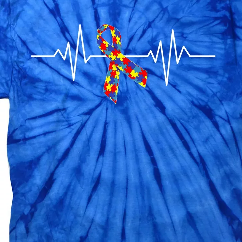 Autism Awareness Ribbon Heartbeat Tie-Dye T-Shirt