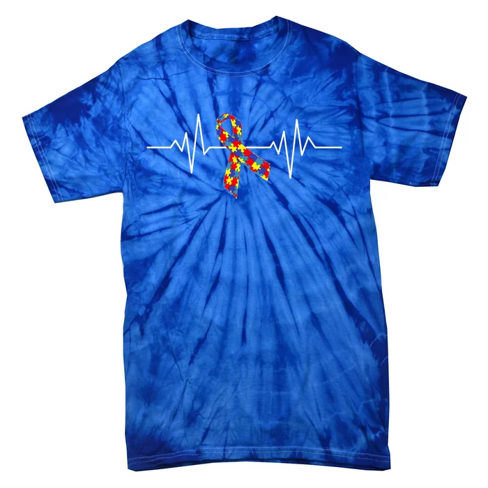 Autism Awareness Ribbon Heartbeat Tie-Dye T-Shirt