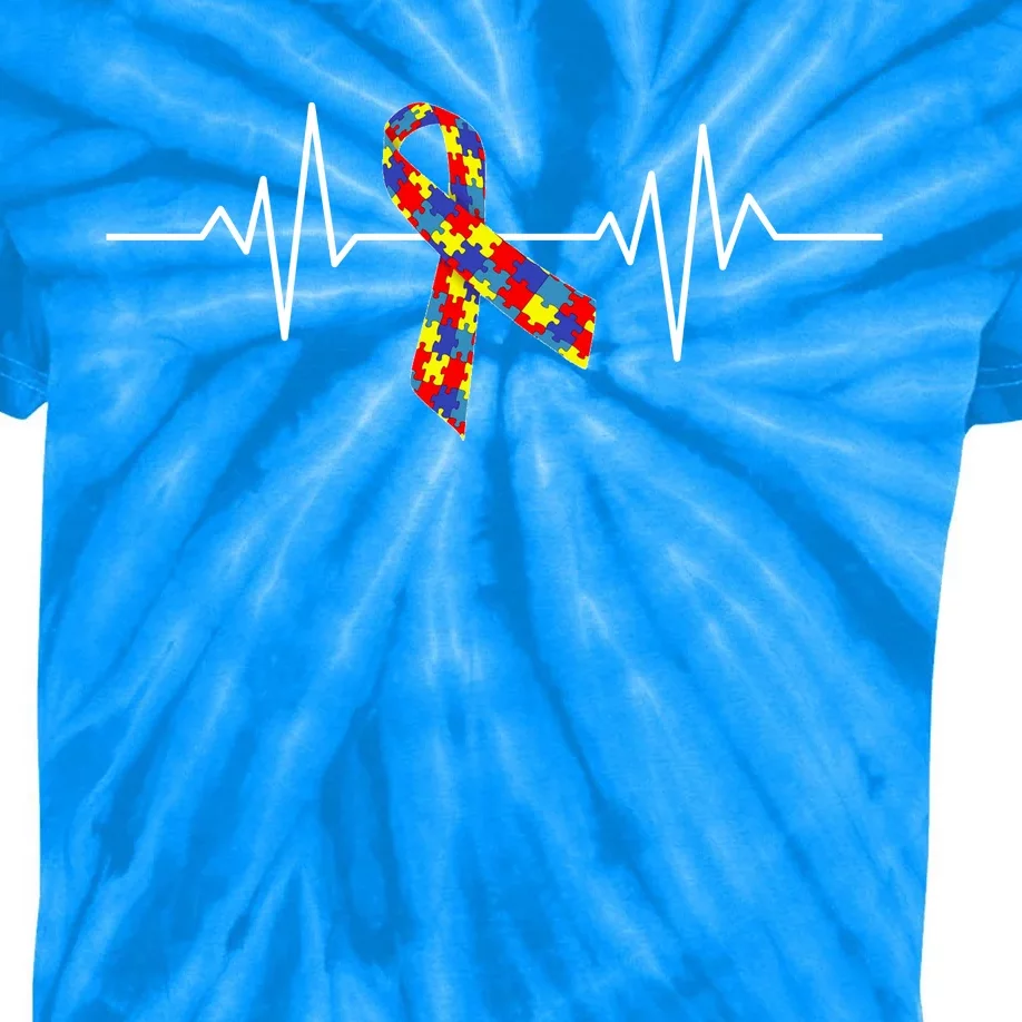 Autism Awareness Ribbon Heartbeat Kids Tie-Dye T-Shirt