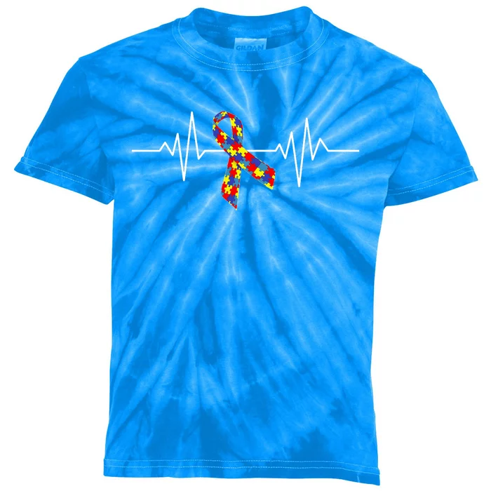 Autism Awareness Ribbon Heartbeat Kids Tie-Dye T-Shirt