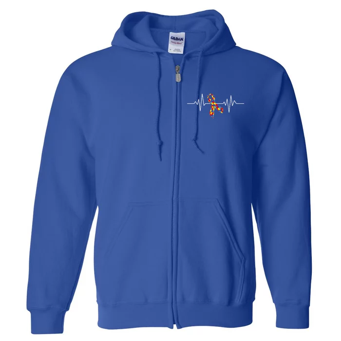 Autism Awareness Ribbon Heartbeat Full Zip Hoodie