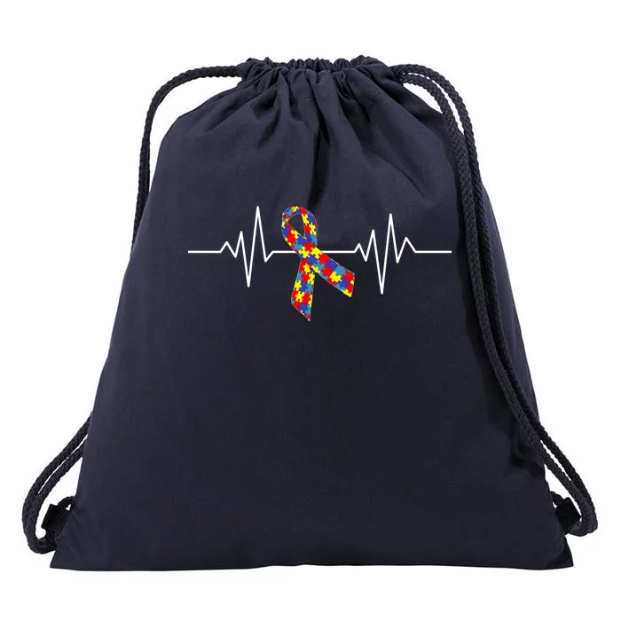 Autism Awareness Ribbon Heartbeat Drawstring Bag