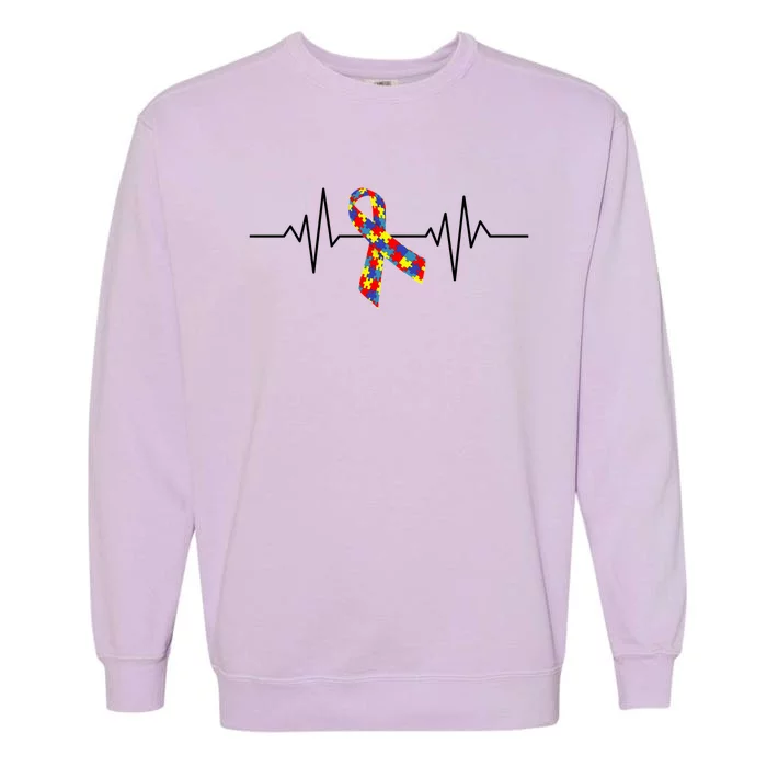 Autism Awareness Ribbon Heartbeat Garment-Dyed Sweatshirt