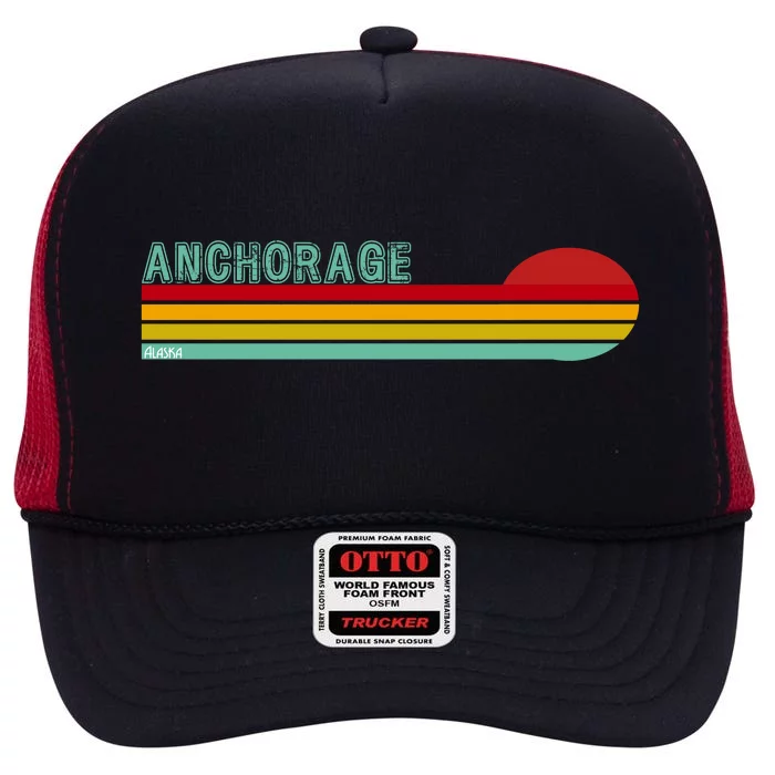 Anchorage Alaska Retro Sunset High Crown Mesh Trucker Hat