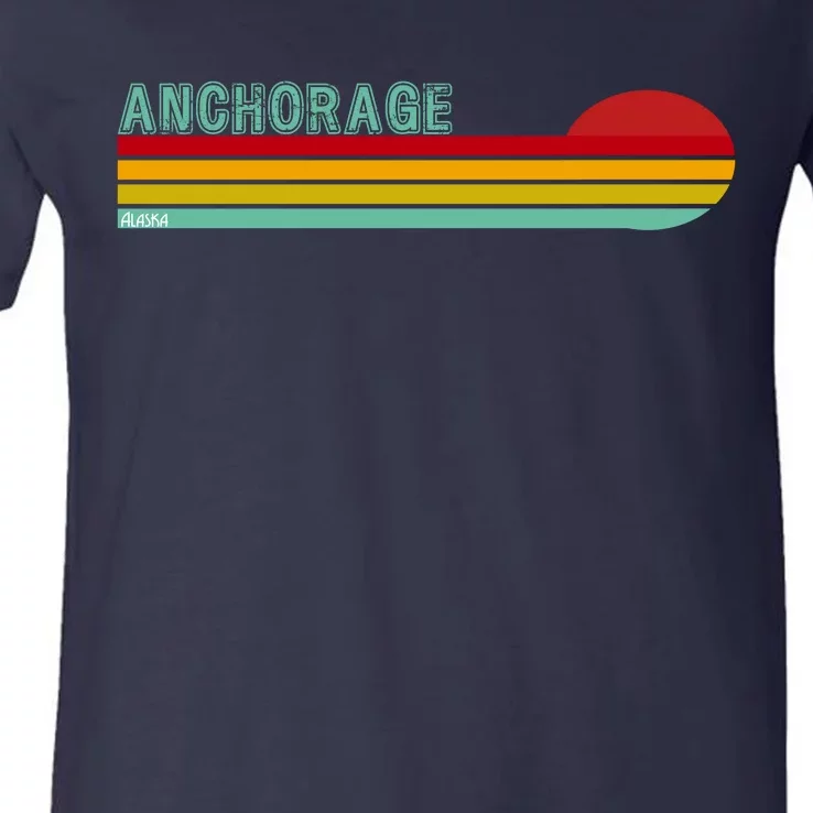 Anchorage Alaska Retro Sunset V-Neck T-Shirt